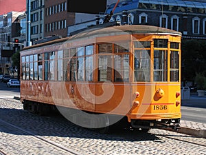 San Francisco Street Car on Cobblestone Road