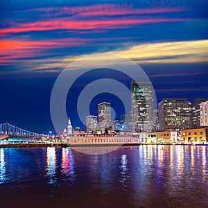 San Francisco sunset skykine from Pier 7 in California