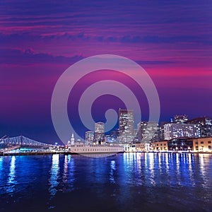 San Francisco sunset skykine from Pier 7 in California