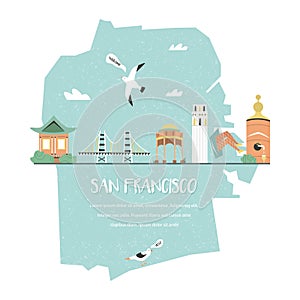 San Francisco Tourist poster with icons, symbols