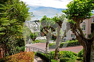 SAN FRANCISCO, USA - APRIL 2016: Famous Lombard street, one of the most famous landmark and the crookedest street in the world