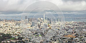 San Francisco, USA - November 18, 2020, view of the city, of San Francisco from Twin Peaks on a cloudy day with clouds. Concept,