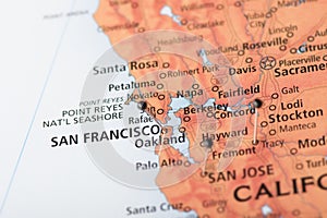 San Fransisco, California on map photo