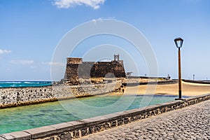 San Gabriel Castle with bridges leading to it, Arrecife, Lanzarote, Canary Islands, Spain