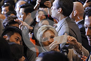 SAN GABRIEL, LA, CA - JANUARY 7, 2016, Democratic Presidential candidate Hillary Clinton shakes hands and poses for pictures at th