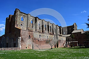 The San Galgano Abbey in Chiusdino, Italy - Inside the abbey there is the famous and legendary Sword in the Stone of King Arthur