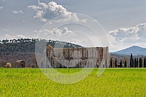 San galgano church with no roof in tuscany