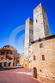 San Gimignano, Italy - Hill town in the province of Siena, Piazza delle Erbe