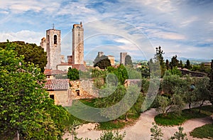 San Gimignano, Siena, Tuscany, Italy: landscape of the medieval