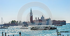 San Giorgio Maggiore Church Grand Canal Boats Venice Italy photo