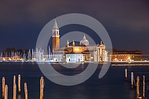 San Giorgio Maggiore Church on the island of Venice at night, Italy photo