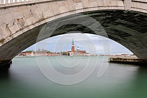 San Giorgio Maggiore under a bridge in Venice