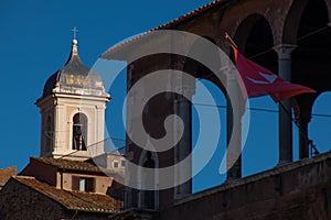 San Giovanni Battista dei Cavalieri di Rodi church and Ordinariato Militare per l`Italia bell tower. Rome, Italy