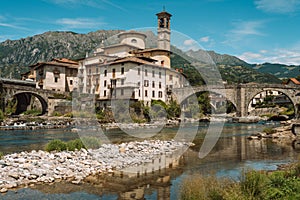 San Giovanni Bianco, seen from the Brembo river, Lombardy, Italy.