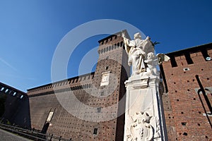 San Giovanni Nepomuceno statue in Sforzesco Castle in Milan, Italy
