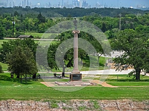 San Jacinto,USA.18 July 2010 Monument honoring the masons of the Texas Revolution