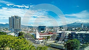 San Jose Costa rica capital city street view with mountains in the back, San Jose Province