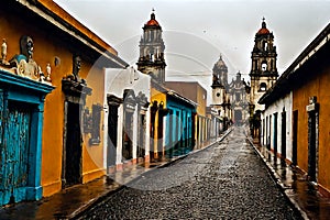 San Jose del Pacifico streets. Cinematic charm of an old Mexican city photo