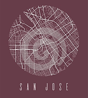 San Jose map poster. Decorative design street map of San Jose city  cityscape aria panorama