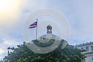 San Juan Capitol building with Puerto Rico flag in San Juan