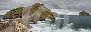 San Juan de Gaztelugatxe Church with silk ocean wide panorama