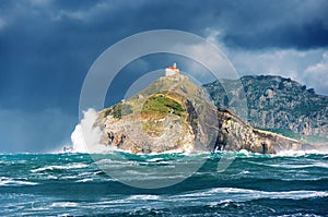 San juan de gaztelugatxe with rough sea