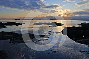 San Juan Islands and Boundary Pass from East Point at Sunrise, Saturna Island, Gulf Islands National Park, British Columbia