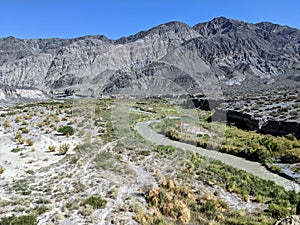 San Juan province landscapes Argentine. Jachal river, lake and mountains. Rodeo town.