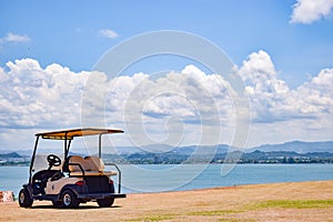San Juan, Puerto Rico - April 02 2014: Parked empty golf cart photo