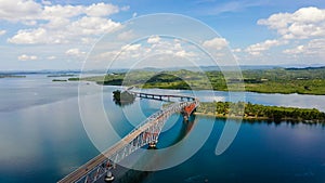 San Juanico Bridge: The Longest Bridge in the Philippines. Road bridge between the islands, top view.