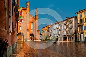 San Lorenzo cathedral on central town square in Alba, Northern Italy.