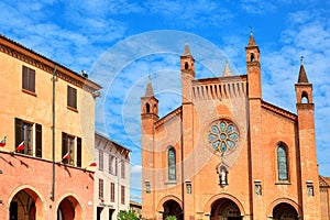 San Lorenzo cathedral exterior view in Alba, Italy.