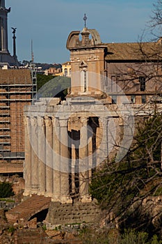 San Lorenzo in Miranda Church at Antonino and Faustina Temple, Rome Italy