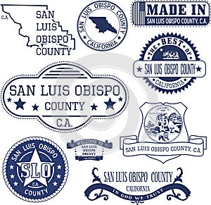 San Luis Obispo county, CA. Set of stamps and signs