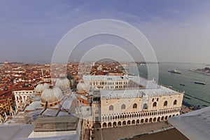 San Marco Basilica domes, Doges Palace and roofs of venetian houses