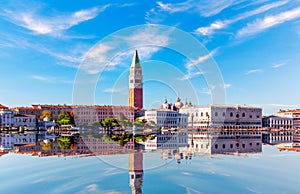 San Marco and Doge's Palace, summer panorama of Venice lagoon, Italy