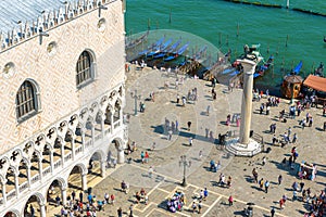 San Marco or St Mark`s Square in summer, Venice, Italy. Doge`s Palace and embankment