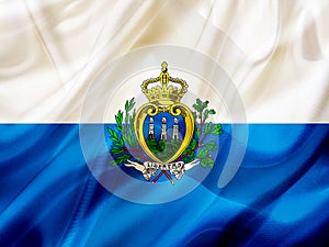 San Marino country flag on silk or silky waving texture