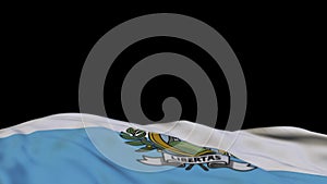 San Marino fabric flag waving on the wind loop. San Marino embroidery stiched cloth banner swaying on the breeze. Half-filled