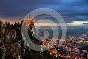 San Marino fortress of Guaita at sunset