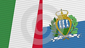 San Marino and Italy Flags Together Fabric Texture Illustration