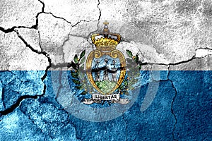 San Marino rusted texture flag, rusty background.
