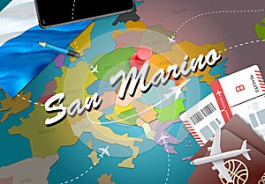 San Marino travel concept map background with planes, tickets. V