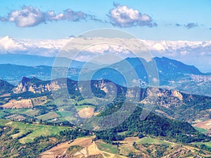 San Marino view from the city to the hills by day