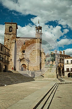 San Martin Church and Pizarro statue at the Plaza Mayor of Trujill