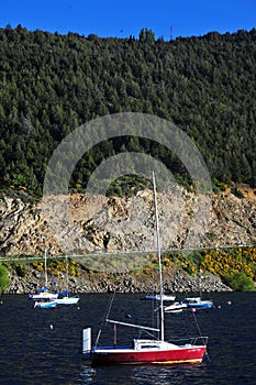 san martin de los andes town, neuquen argentina-landscape and coast of lake lakar with marina