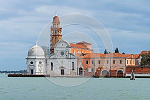 San Michele church on a venetian island. Cemetery in Venice, Italy. Church of San Michele in Isola