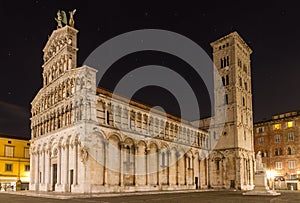 San Michele at night, Lucca, Italy photo