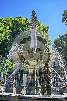 San Miguel Arcangel Fountain Zocalo Park Plaza Puebla Mexico photo