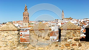 San Miguel church and San Bartolome from the Alcazaba in Jerez de los Caballeros, Spain photo